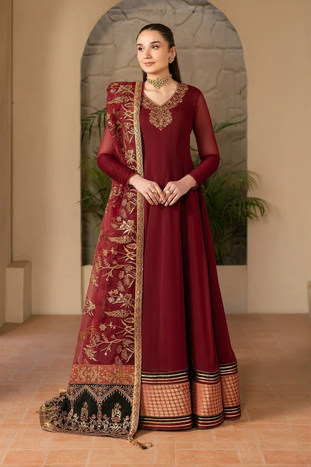 Alizeh | Ready to wear | Maroon Dress 3 piece - RTW1024 - Aqsa Fabrics