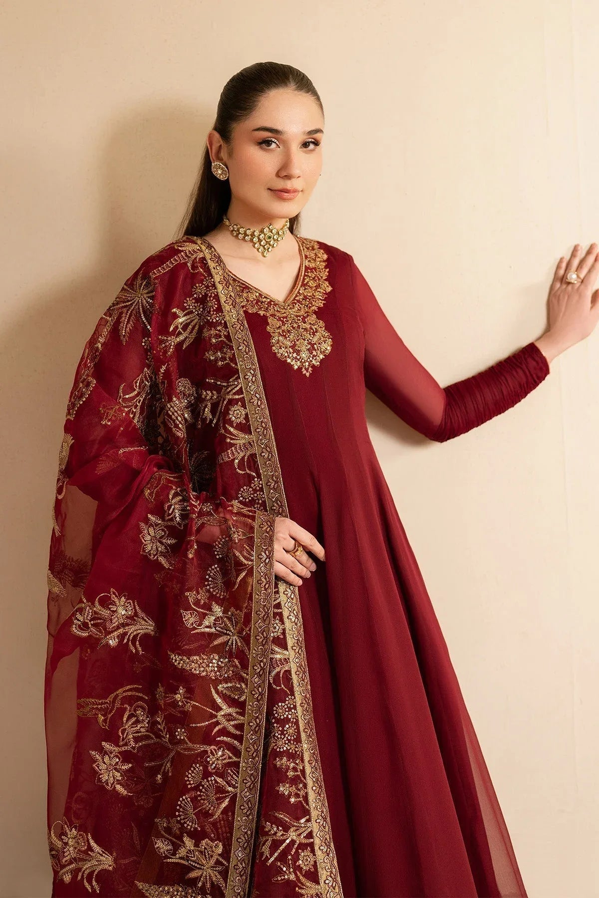 Alizeh | Ready to wear | Maroon Dress 3 piece - RTW1024 - Aqsa Fabrics