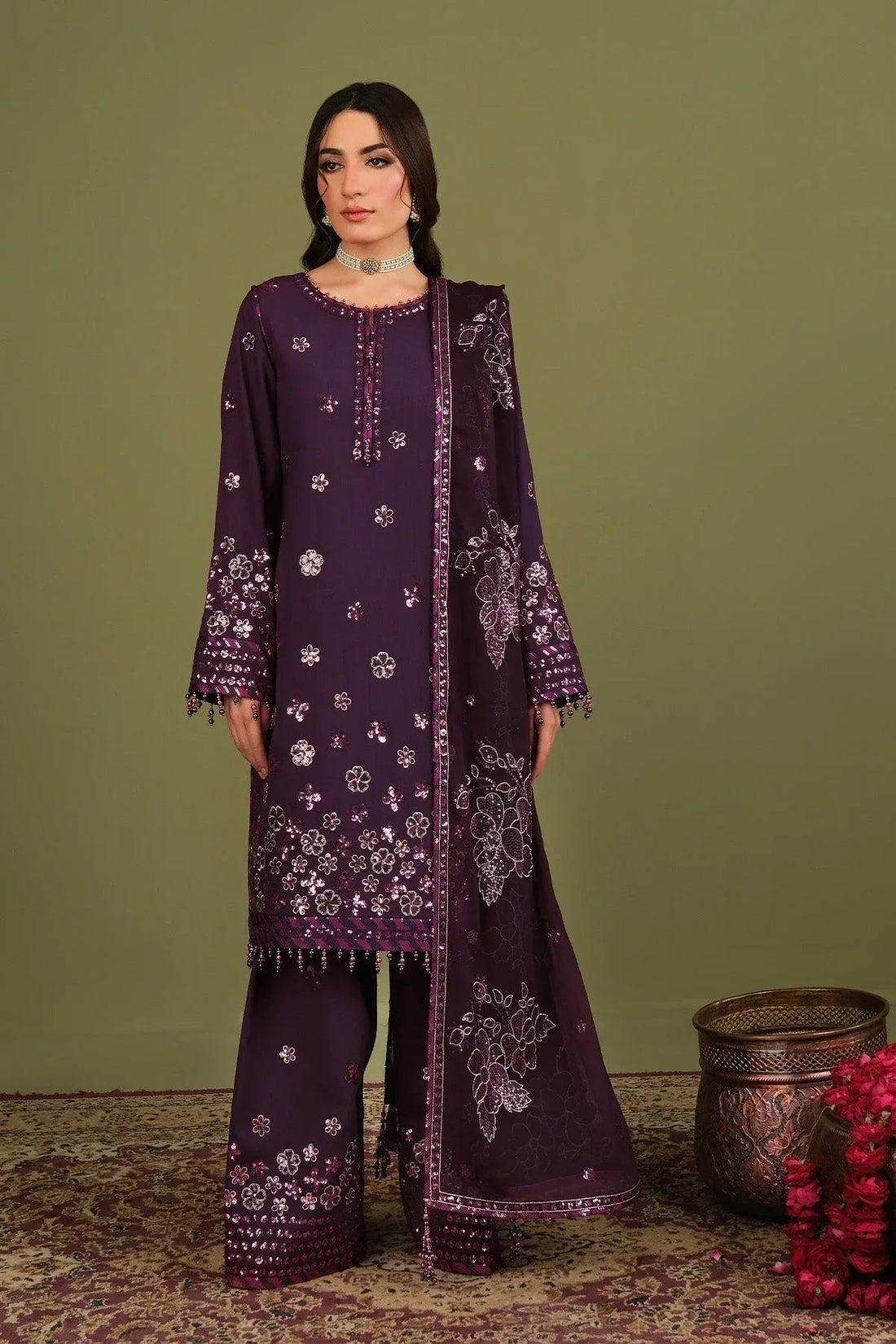 Alizeh | Luxe Raw Silk | AF-RS-09-Mulbery - Aqsa Fabrics