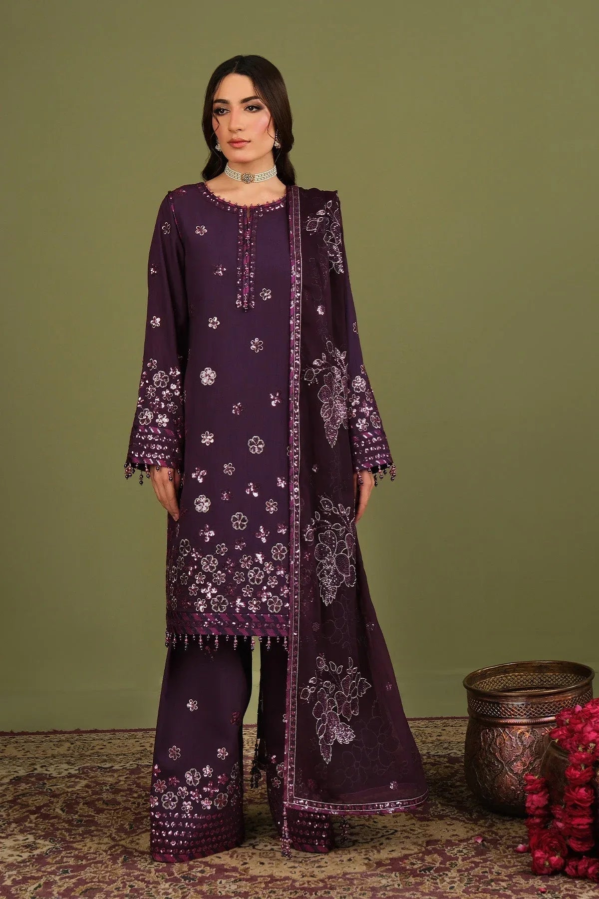 Alizeh | Luxe Raw Silk | AF-RS-09-Mulbery - Aqsa Fabrics