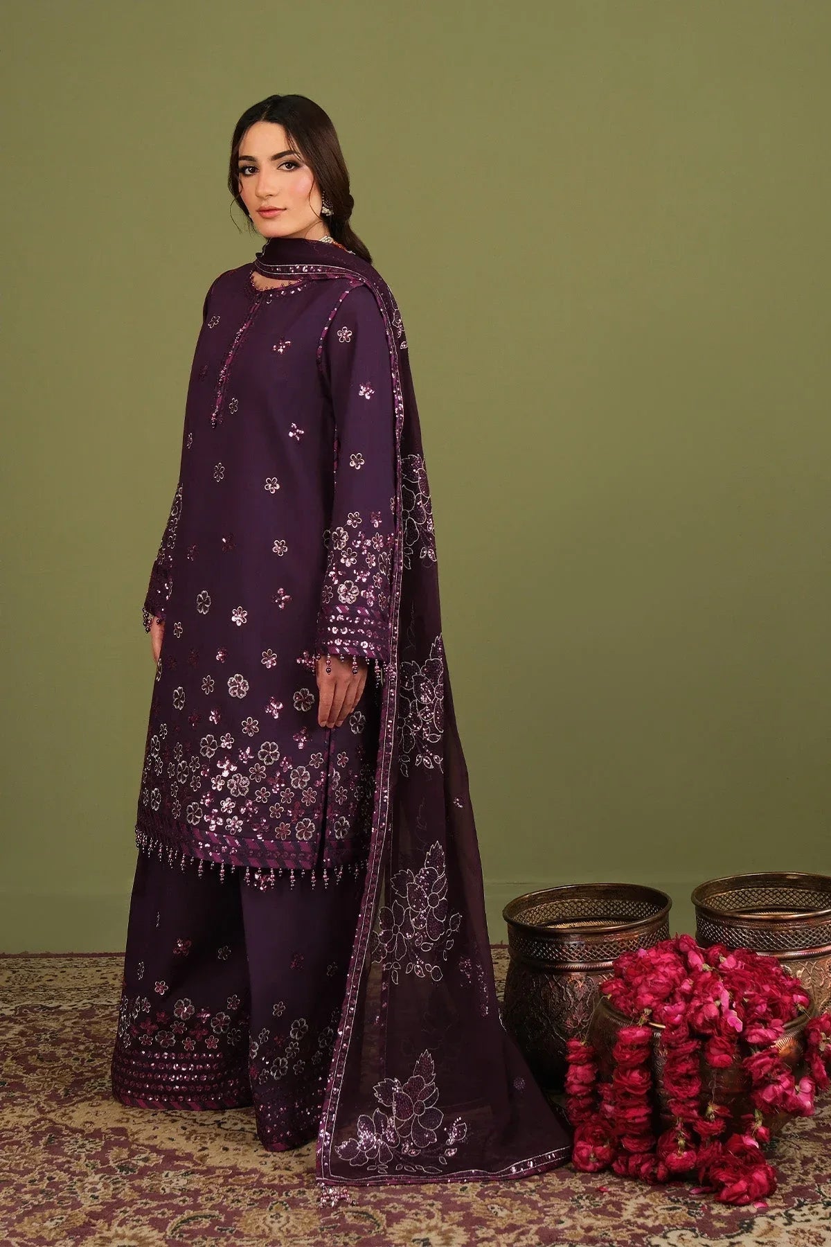 Alizeh | Luxe Raw Silk | AF-RS-09-Mulbery - Aqsa Fabrics