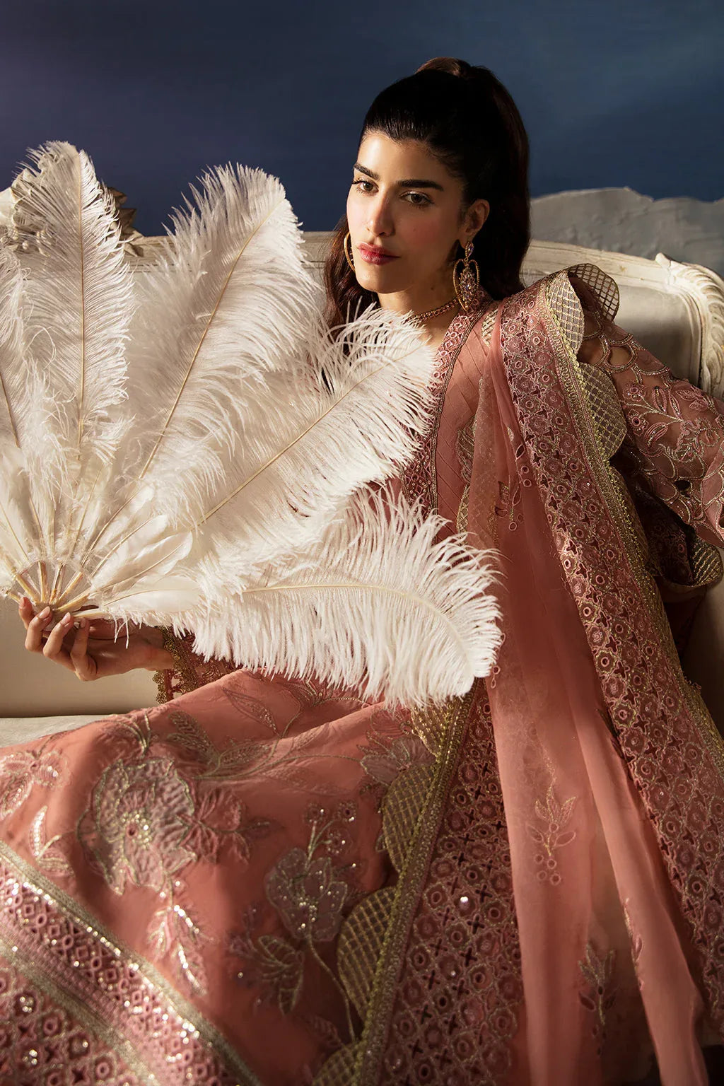 Afrozeh La Fuchsia Embroidered Organza 3Pc Suit - Elea - Aqsa Fabrics