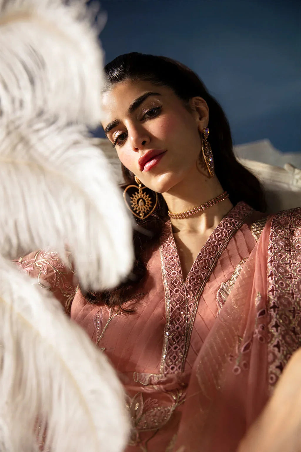Afrozeh La Fuchsia Embroidered Organza 3Pc Suit - Elea - Aqsa Fabrics
