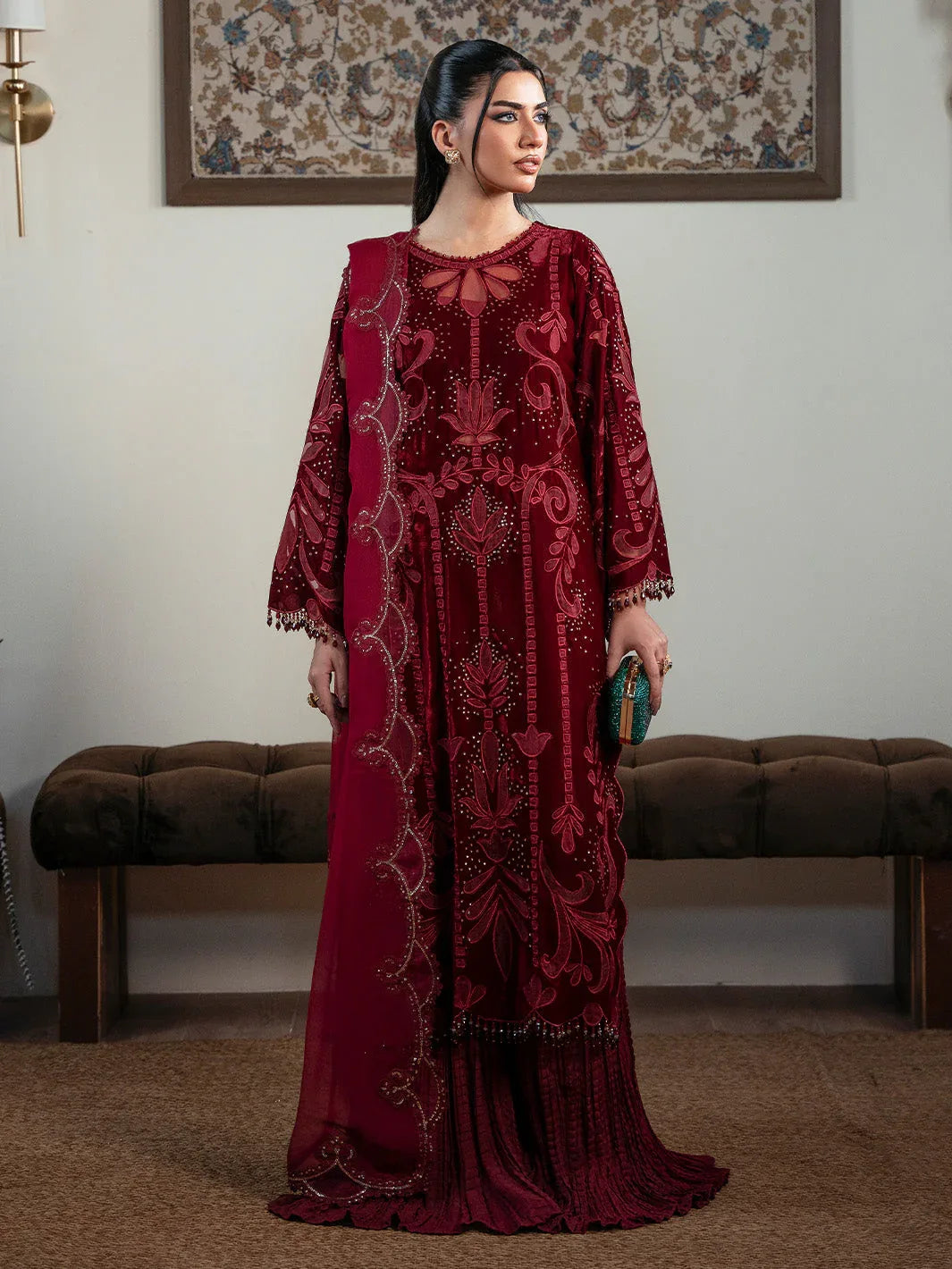Faiza Faisal | Solene Luxury Velvets | ROUGE - Aqsa Fabrics