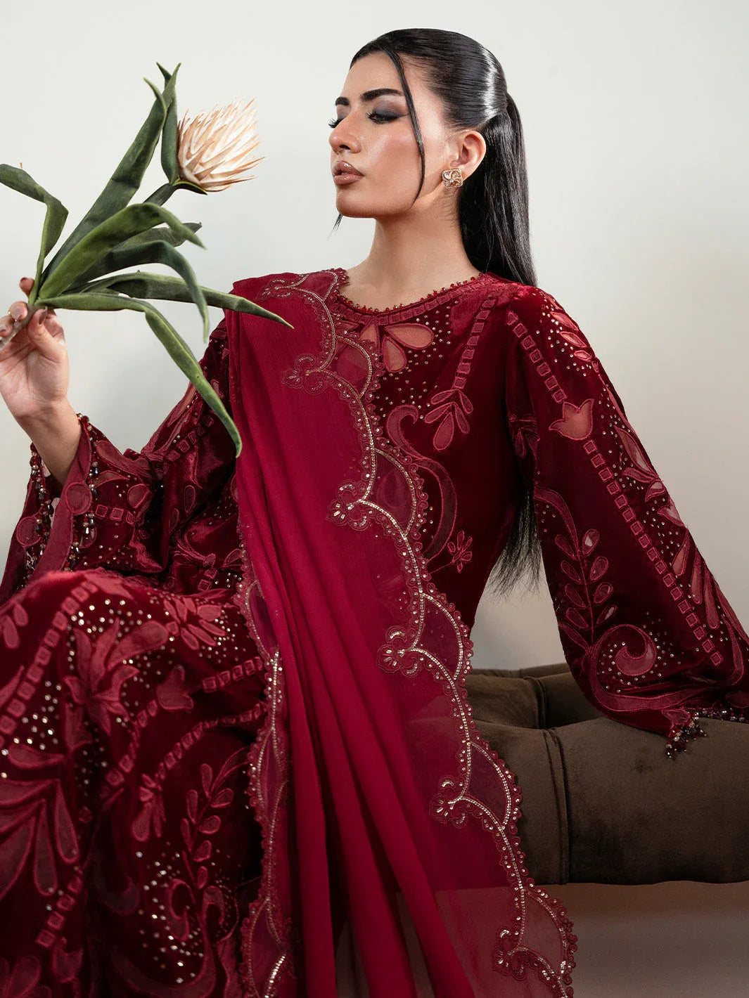 Faiza Faisal | Solene Luxury Velvets | ROUGE - Aqsa Fabrics