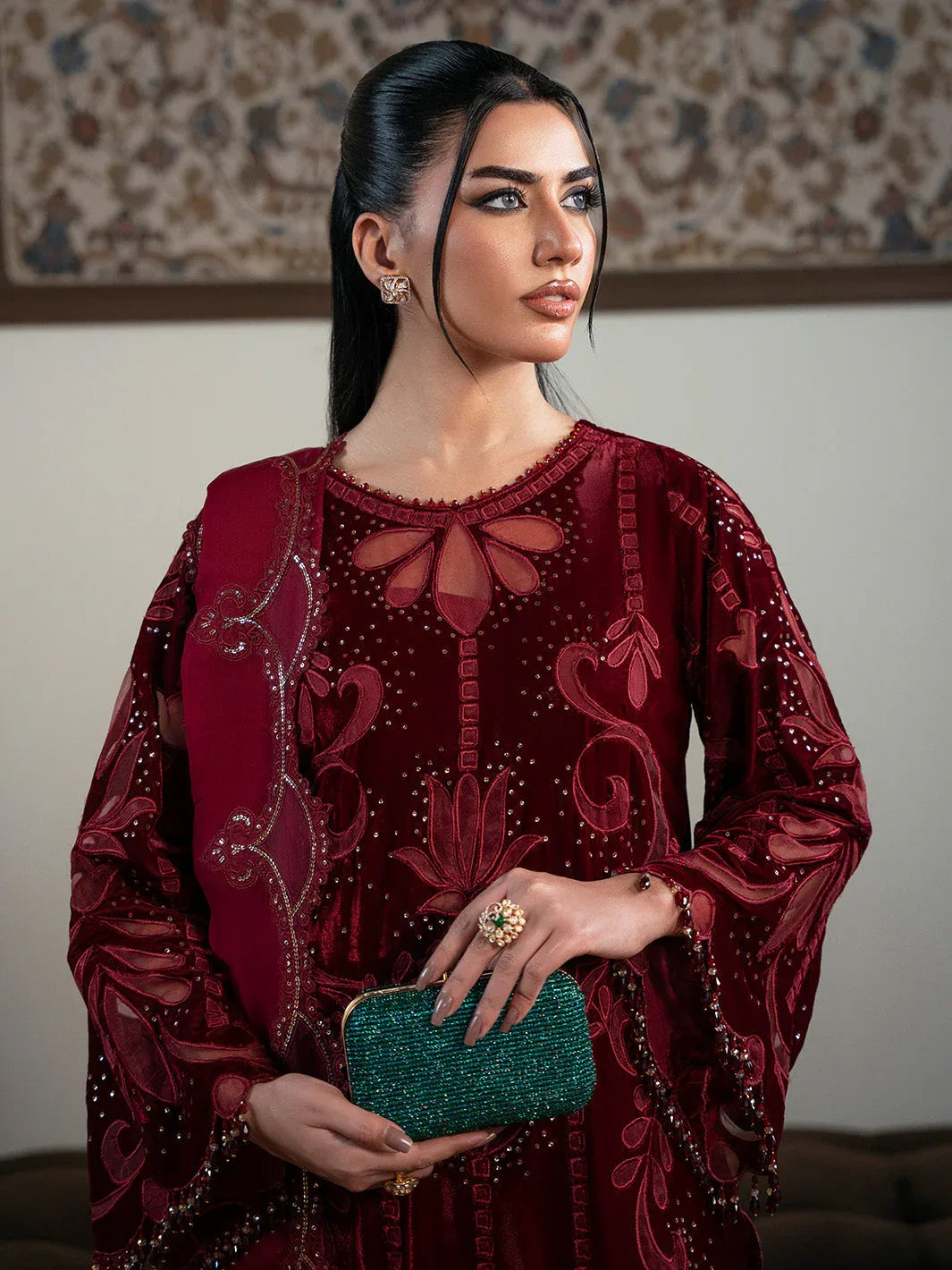 Faiza Faisal | Solene Luxury Velvets | ROUGE - Aqsa Fabrics