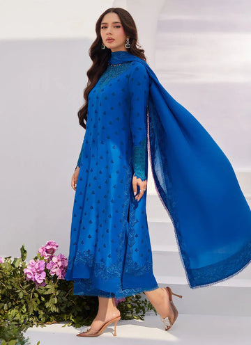 Farah Talib Aziz | Zaza Luxe Pret 24 | CHARR BLUE EMBROIDERED RAW SILK SHIRT AND DUPATTA - Aqsa Fabrics