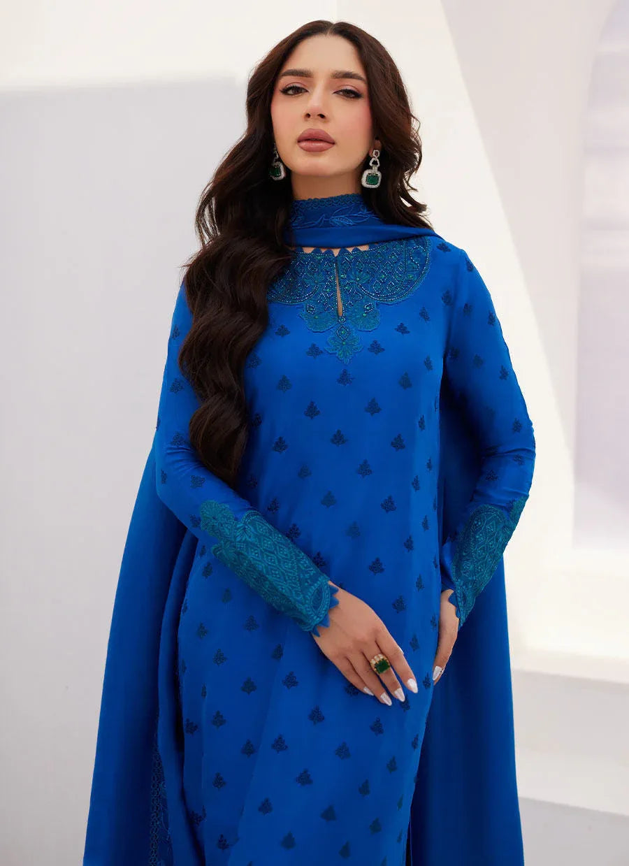 Farah Talib Aziz | Zaza Luxe Pret 24 | CHARR BLUE EMBROIDERED RAW SILK SHIRT AND DUPATTA - Aqsa Fabrics