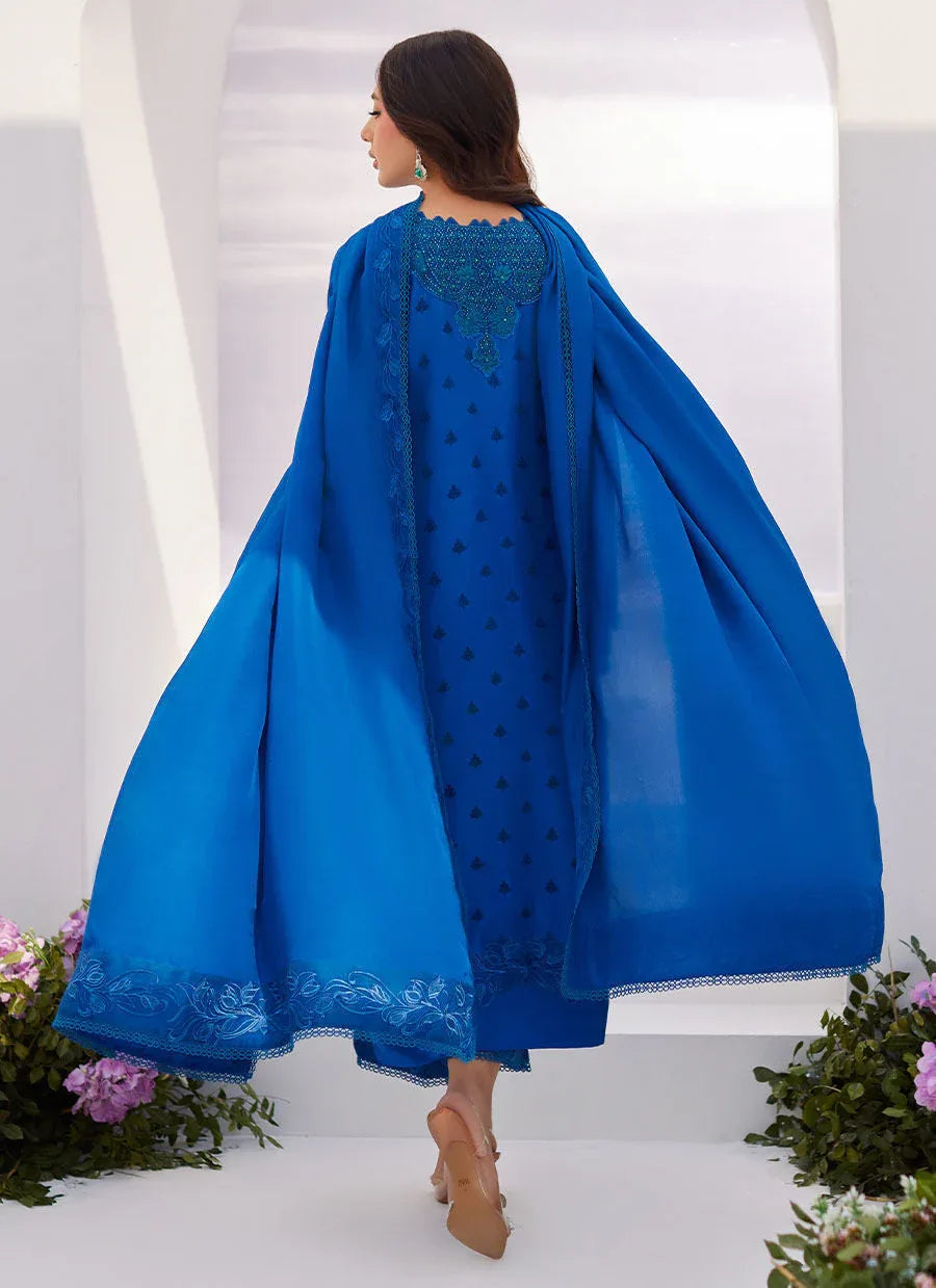 Farah Talib Aziz | Zaza Luxe Pret 24 | CHARR BLUE EMBROIDERED RAW SILK SHIRT AND DUPATTA - Aqsa Fabrics