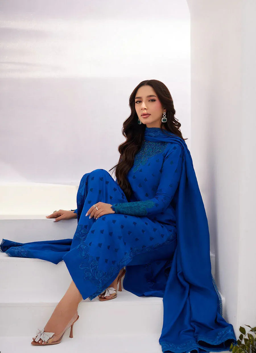 Farah Talib Aziz | Zaza Luxe Pret 24 | CHARR BLUE EMBROIDERED RAW SILK SHIRT AND DUPATTA - Aqsa Fabrics