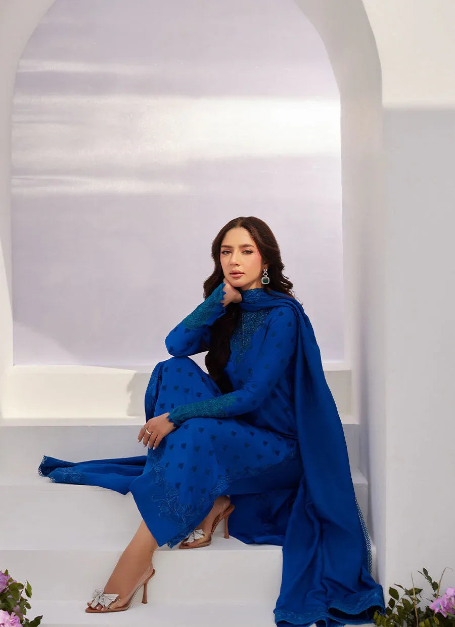 Farah Talib Aziz | Zaza Luxe Pret 24 | CHARR BLUE EMBROIDERED RAW SILK SHIRT AND DUPATTA - Aqsa Fabrics