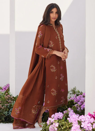 Farah Talib Aziz | Zaza Luxe Pret 24 | NOEMIE CHOCOLATE EMBROIDERED RAW SILK SHIRT AND DUPATTA - Aqsa Fabrics
