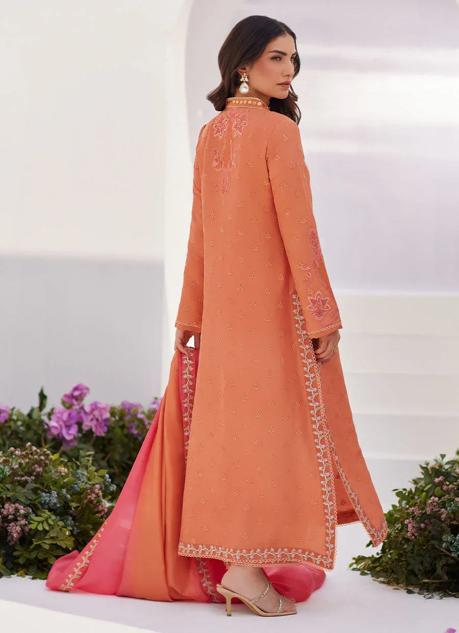 Farah Talib Aziz | Zaza Luxe Pret 24 | ELYNA CORAL EMBROIDERED RAW SILK SHIRT AND DUPATTA - Aqsa Fabrics