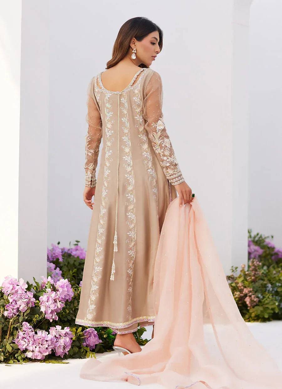 Farah Talib Aziz | Zaza Luxe Pret 24 | CHARLENE SAND EMBROIDERED KALIDAAR WITH DUPATTA - Aqsa Fabrics
