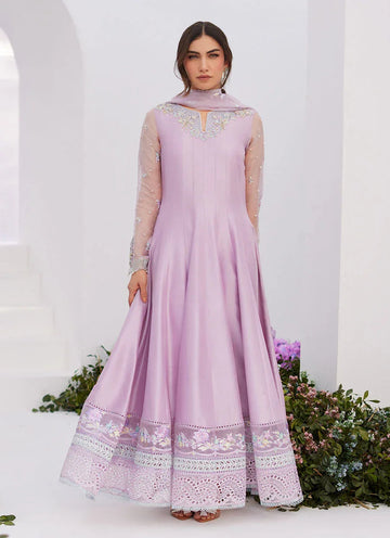 Farah Talib Aziz | Zaza Luxe Pret 24 | MANON LILAC EMBELLISHED RAW SILK KALIDAAR - Aqsa Fabrics