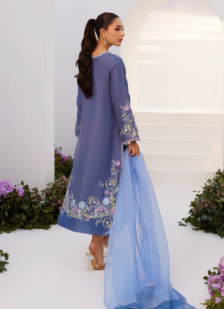 Farah Talib Aziz | Zaza Luxe Pret 24 | ALO BLUE EMBROIDERED SHIRT AND DUPATTA - Aqsa Fabrics