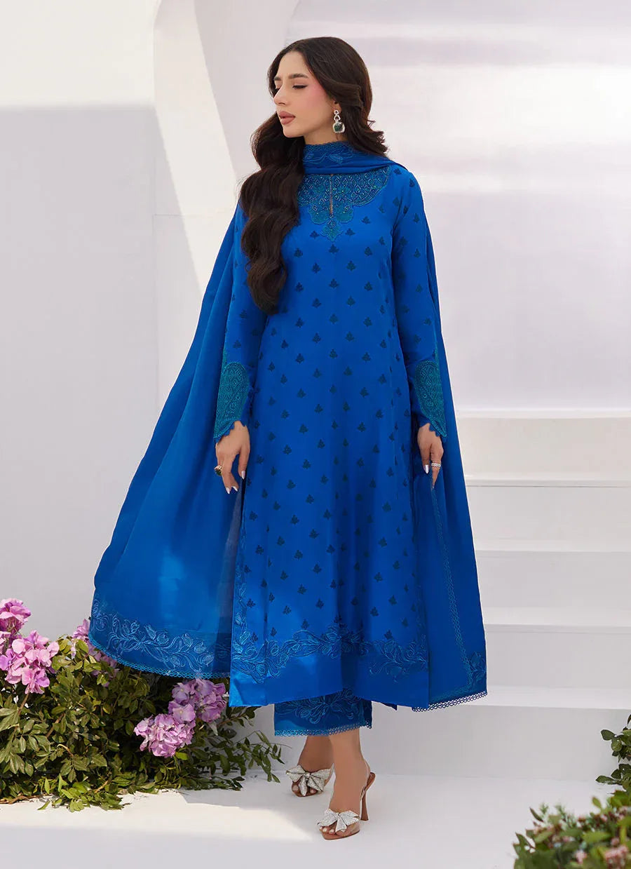 Farah Talib Aziz | Zaza Luxe Pret 24 | CHARR BLUE EMBROIDERED RAW SILK SHIRT AND DUPATTA - Aqsa Fabrics