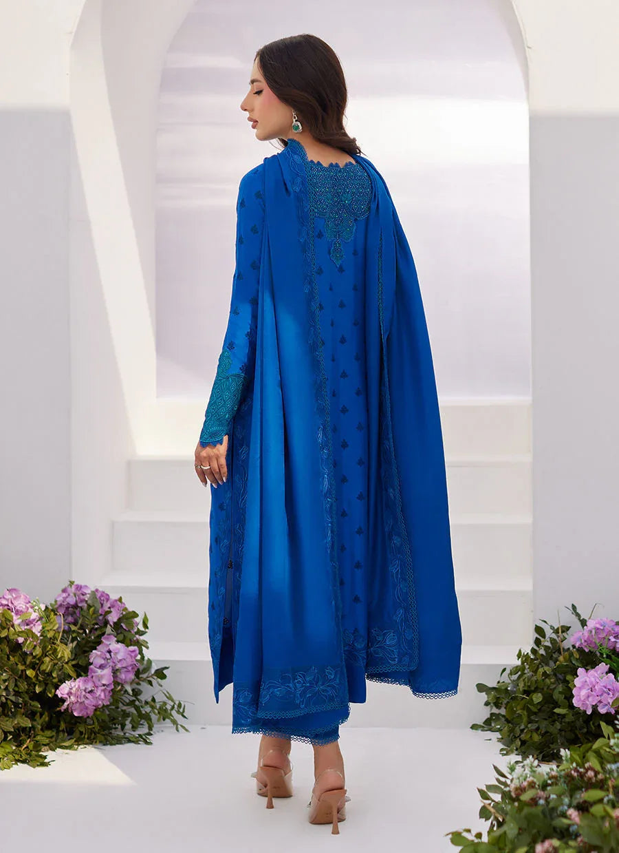 Farah Talib Aziz | Zaza Luxe Pret 24 | CHARR BLUE EMBROIDERED RAW SILK SHIRT AND DUPATTA - Aqsa Fabrics