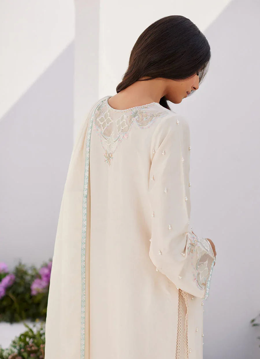 Farah Talib Aziz | Zaza Luxe Pret 24 | LYA IVORY EMBELLISHED RAW SILK SHIRT AND DUPATTA - Aqsa Fabrics