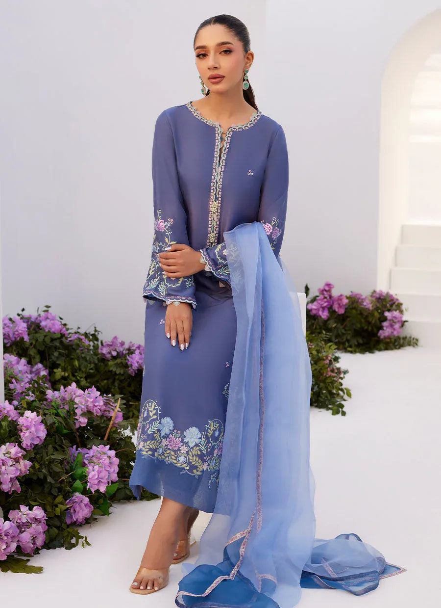 Farah Talib Aziz | Zaza Luxe Pret 24 | ALO BLUE EMBROIDERED SHIRT AND DUPATTA - Aqsa Fabrics