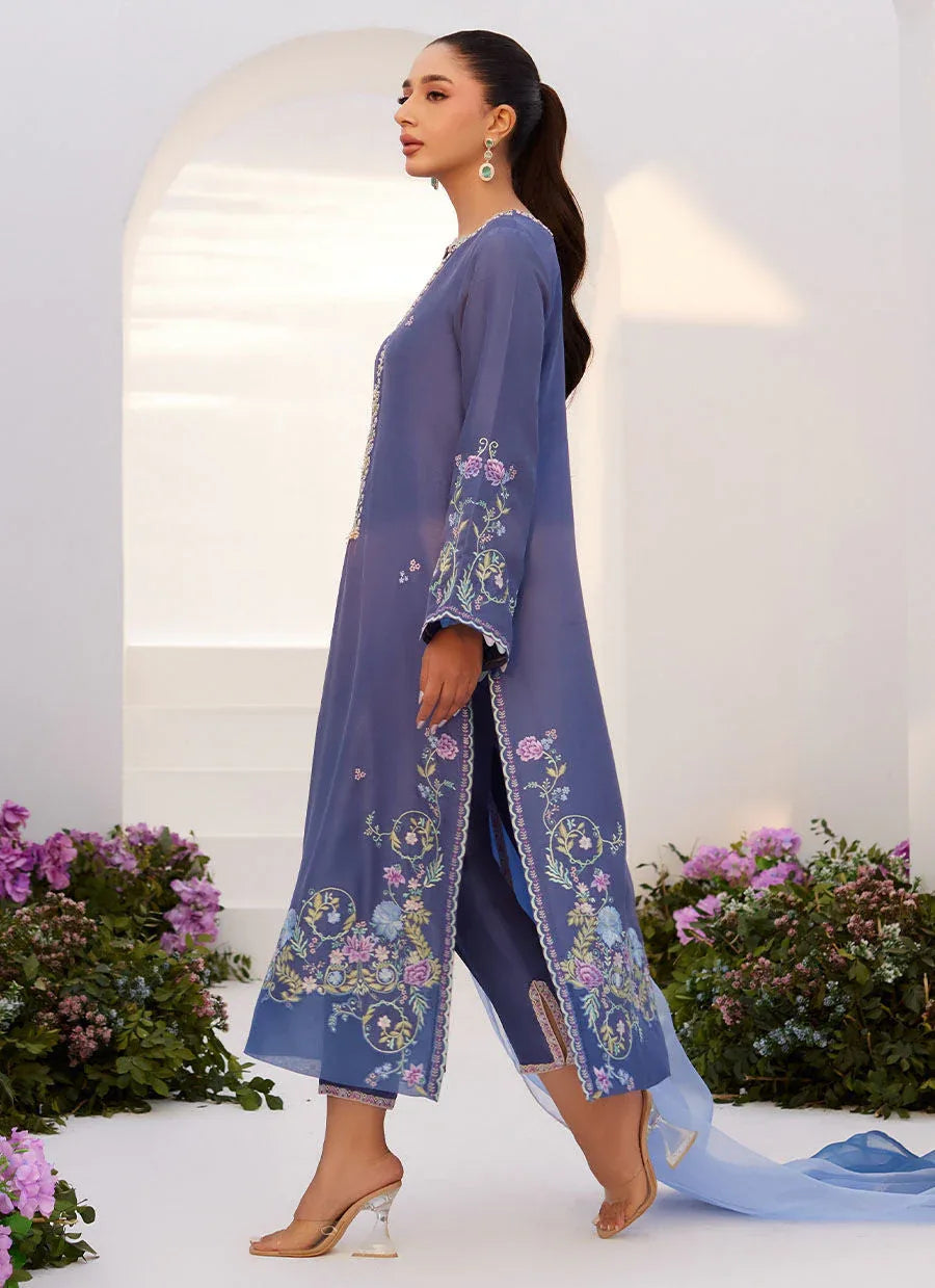 Farah Talib Aziz | Zaza Luxe Pret 24 | ALO BLUE EMBROIDERED SHIRT AND DUPATTA - Aqsa Fabrics