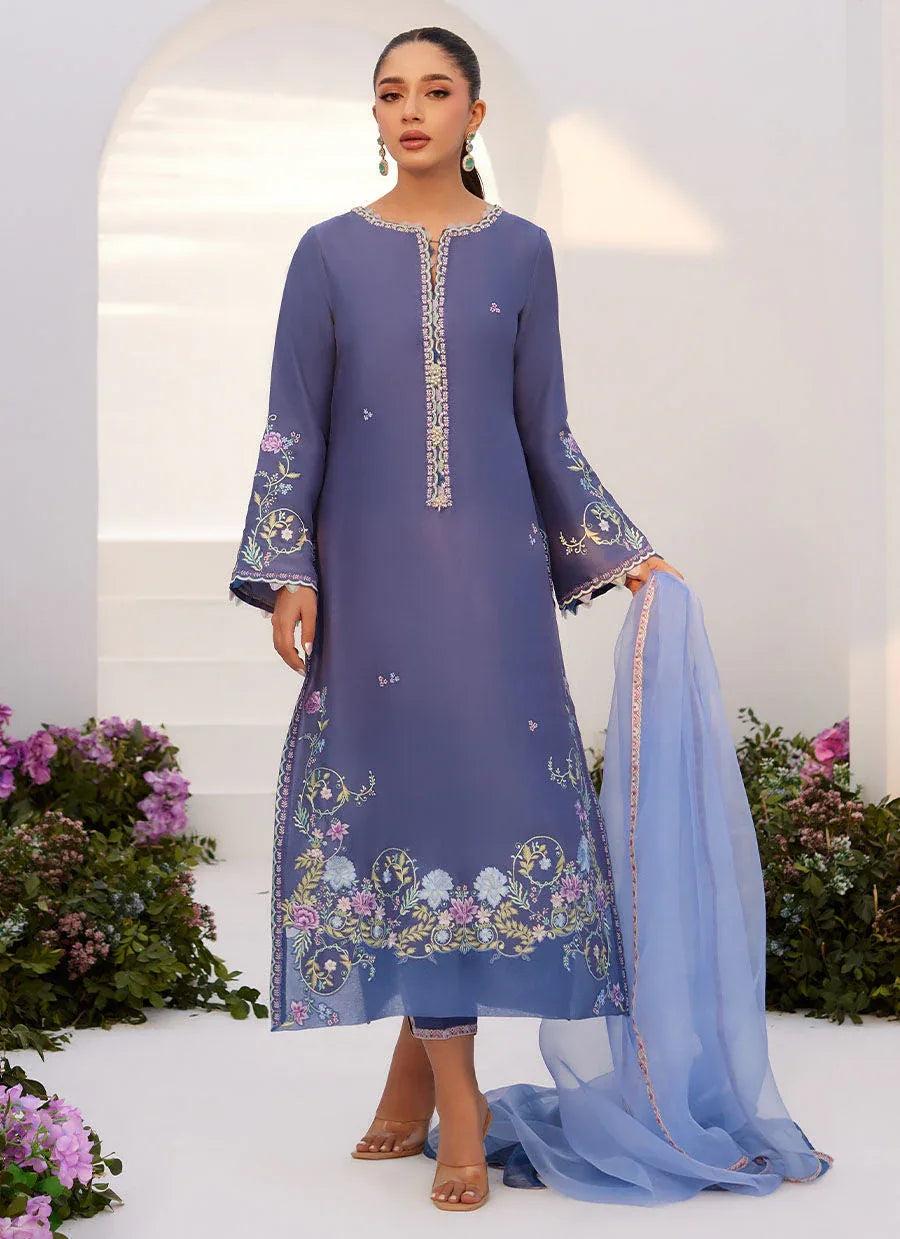 Farah Talib Aziz | Zaza Luxe Pret 24 | ALO BLUE EMBROIDERED SHIRT AND DUPATTA - Aqsa Fabrics