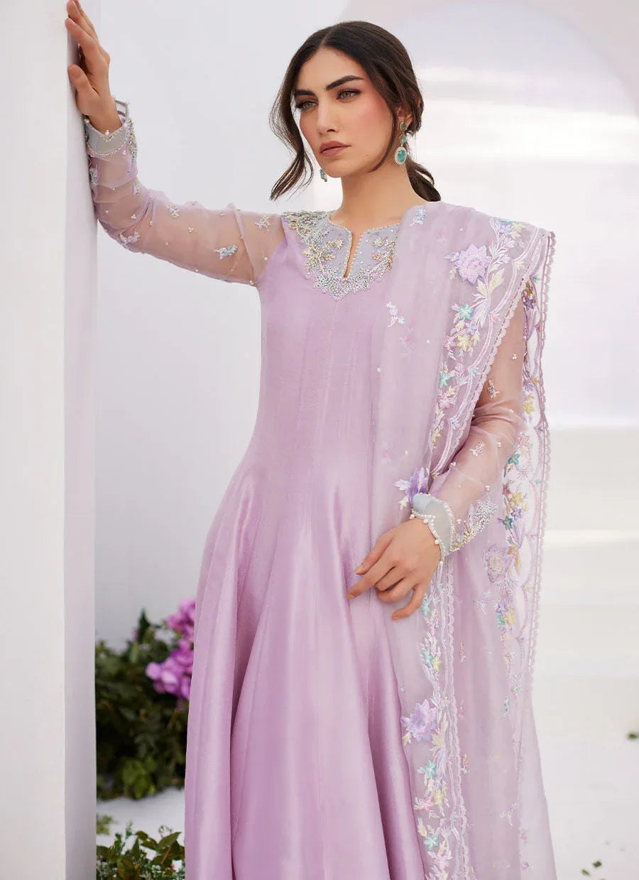 Farah Talib Aziz | Zaza Luxe Pret 24 | MANON LILAC EMBELLISHED RAW SILK KALIDAAR - Aqsa Fabrics