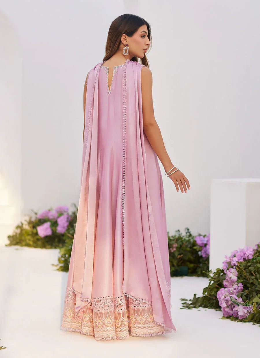 Farah Talib Aziz | Zaza Luxe Pret 24 | CECE MAUVE EMBELLISHED RAW SILK KALIDAR WITH CHARMUESE DUPATTA - Aqsa Fabrics