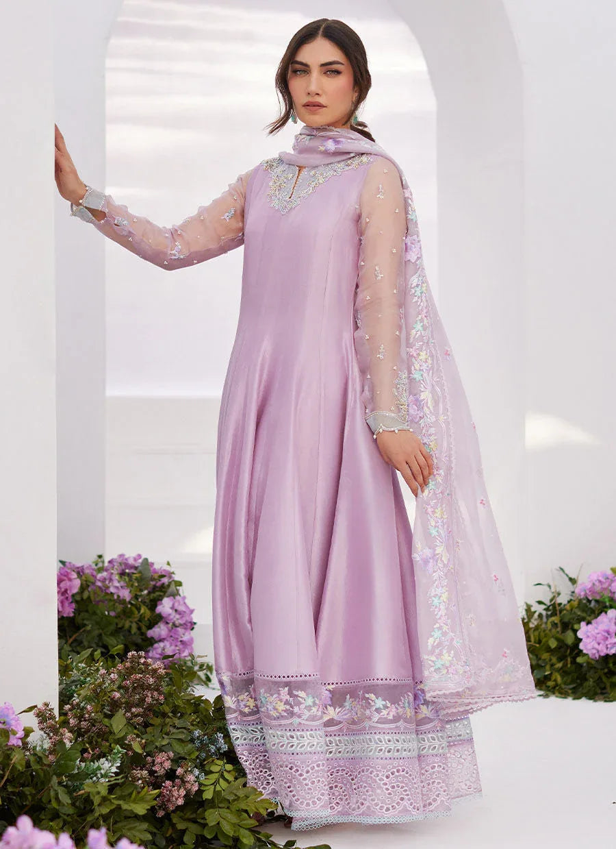 Farah Talib Aziz | Zaza Luxe Pret 24 | MANON LILAC EMBELLISHED RAW SILK KALIDAAR - Aqsa Fabrics