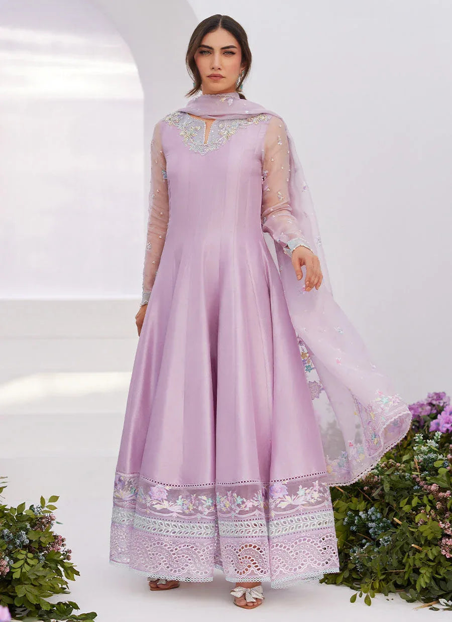 Farah Talib Aziz | Zaza Luxe Pret 24 | MANON LILAC EMBELLISHED RAW SILK KALIDAAR - Aqsa Fabrics