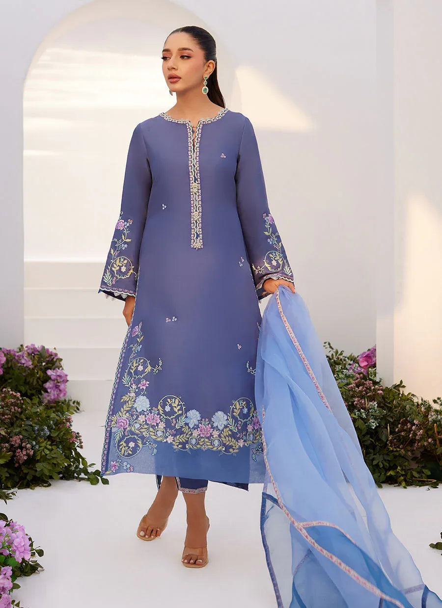 Farah Talib Aziz | Zaza Luxe Pret 24 | ALO BLUE EMBROIDERED SHIRT AND DUPATTA - Aqsa Fabrics