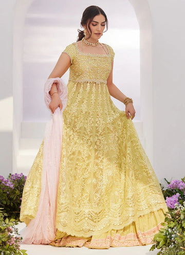 Farah Talib Aziz | Zaza Luxe Pret 24 | REINE KIWI EMBROIDERED EMBELLISHED KALIDAAR - Aqsa Fabrics