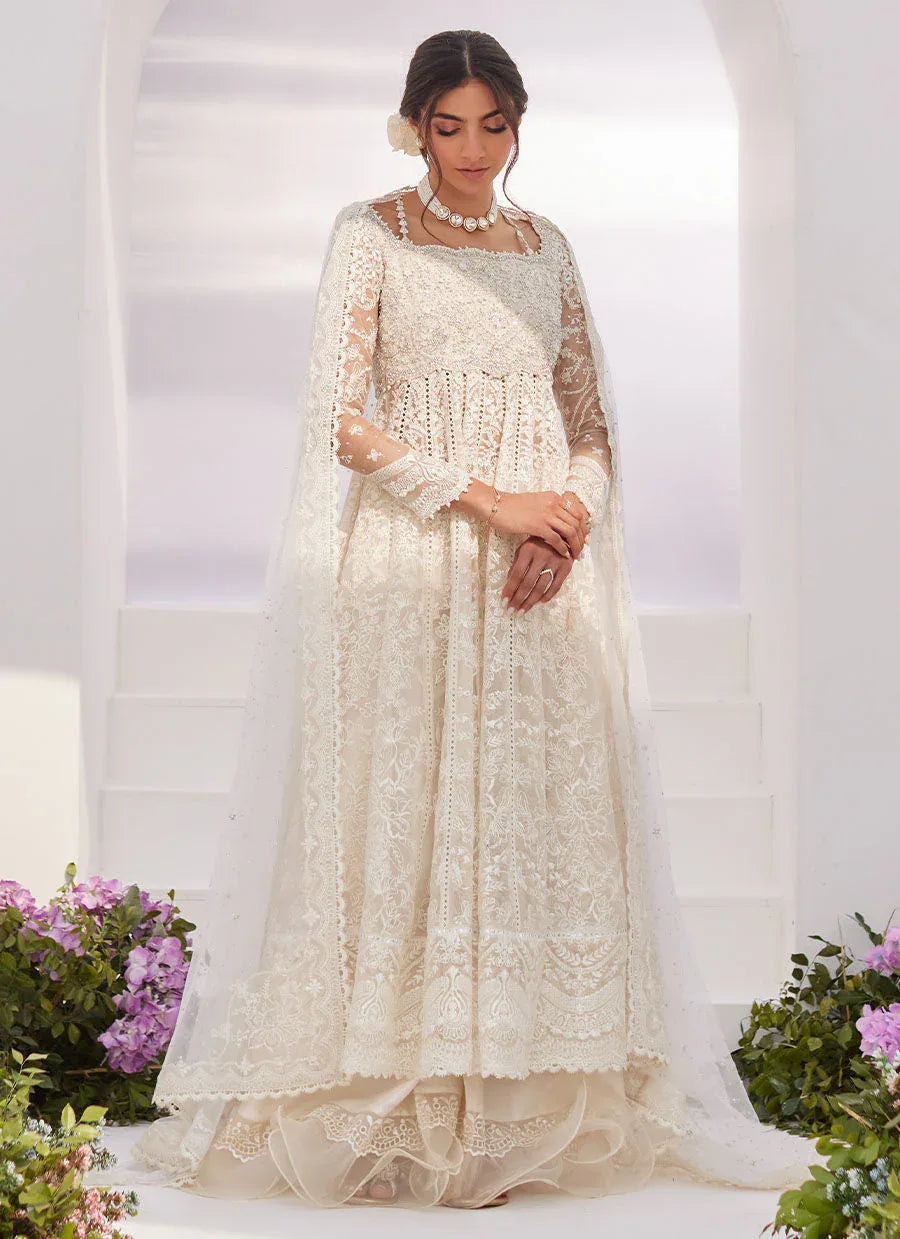 Farah Talib Aziz | Zaza Luxe Pret 24 | MAELLE IVORY EMBROIDERED AND EMBELLISHED KALIDAAR - Aqsa Fabrics