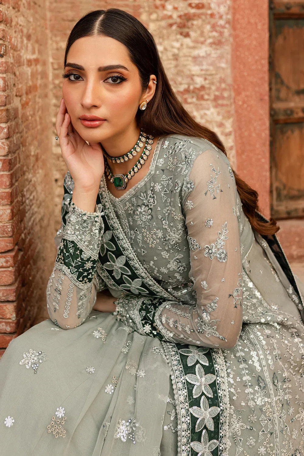 Farasha | Ritzier Wedding Formals |  Grey Veil - Aqsa Fabrics