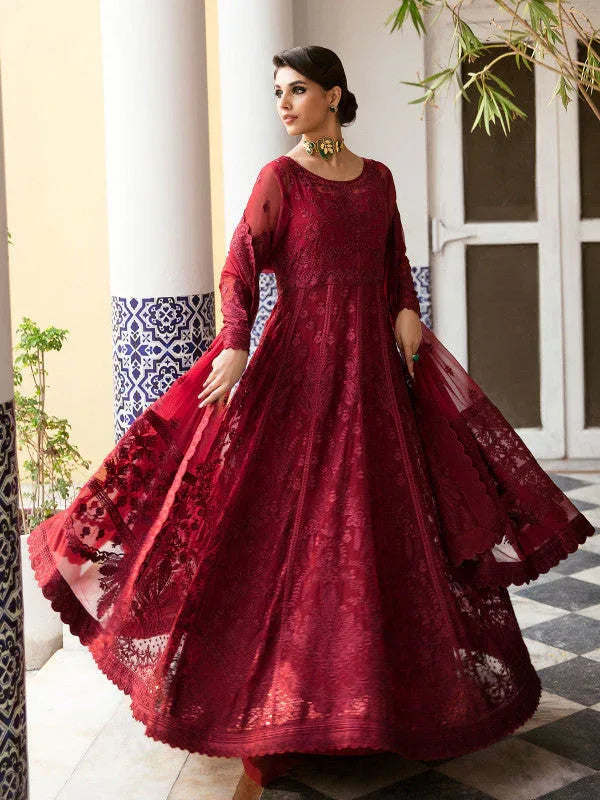 Gulaal | Embroidered Chiffon 23 | GARNET - (GL-EP23V1-09) - Aqsa Fabrics