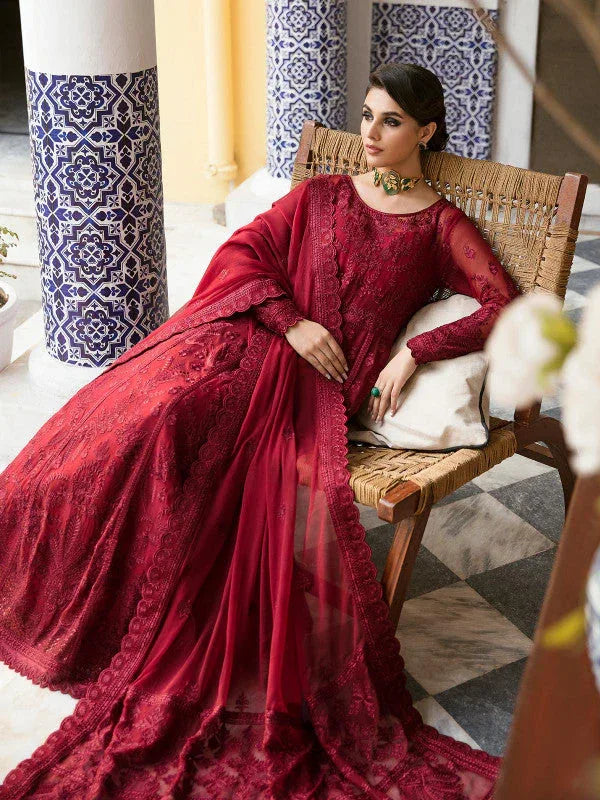 Gulaal | Embroidered Chiffon 23 | GARNET - (GL-EP23V1-09) - Aqsa Fabrics