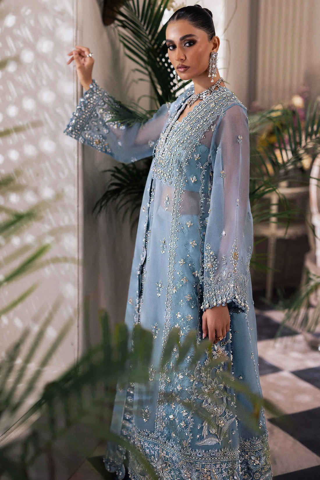 Gossamer by Zaha Embroidered Organza 3Pc Suit ZC24-07 Azura - Aqsa Fabrics