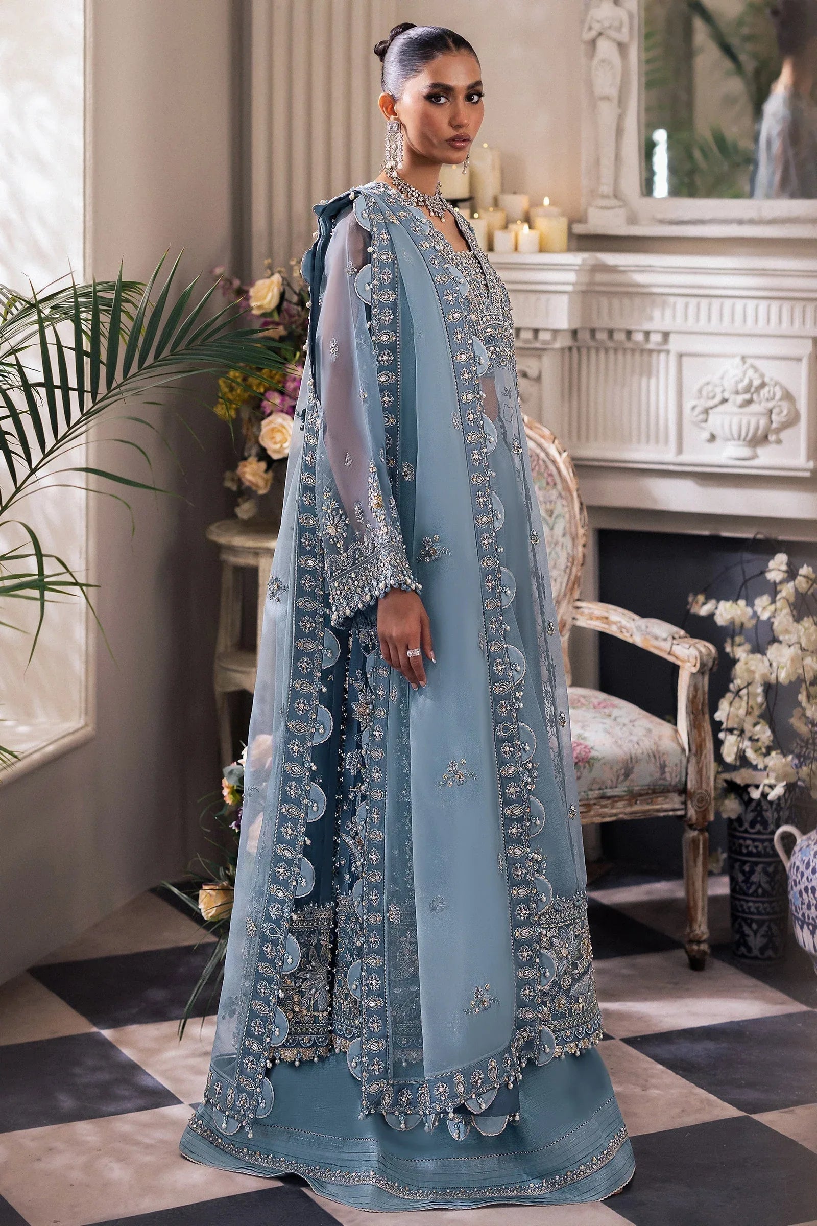 Gossamer by Zaha Embroidered Organza 3Pc Suit ZC24-07 Azura - Aqsa Fabrics