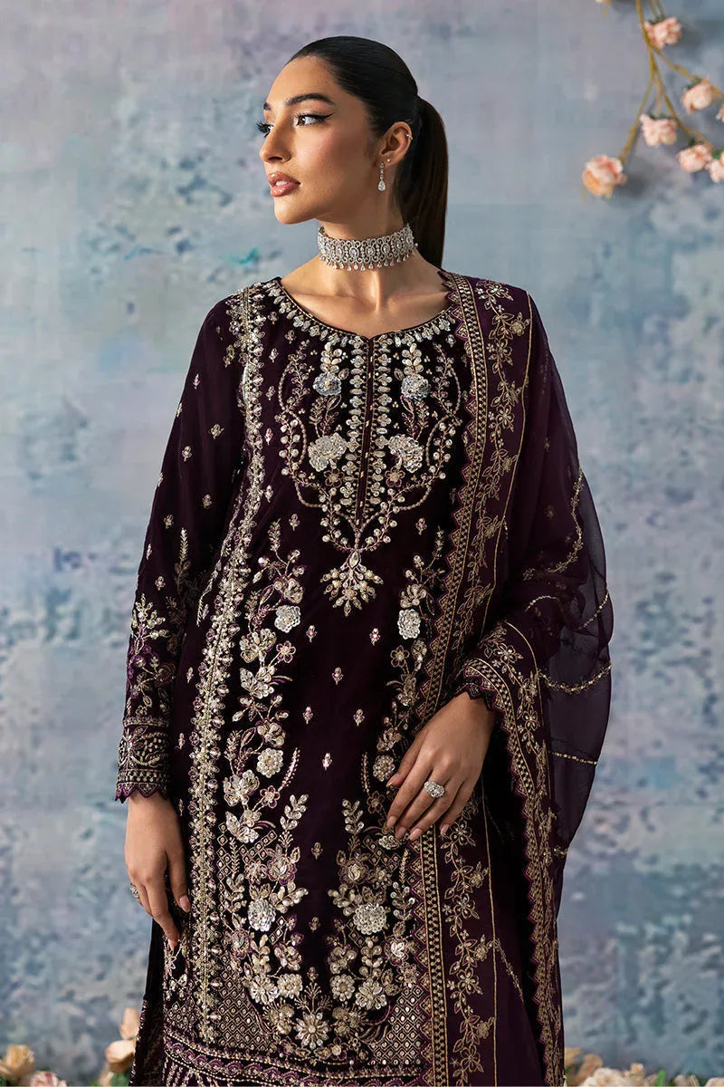 Gulaal | Celeste Velvet 24 | Plum - Aqsa Fabrics