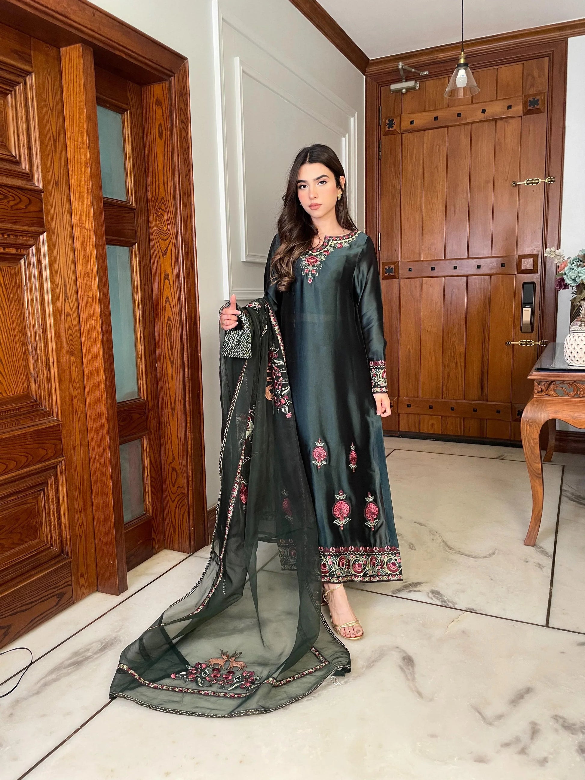 Muntaha | Zara Semi Formals | Raqs - Bottle Green - Aqsa Fabrics