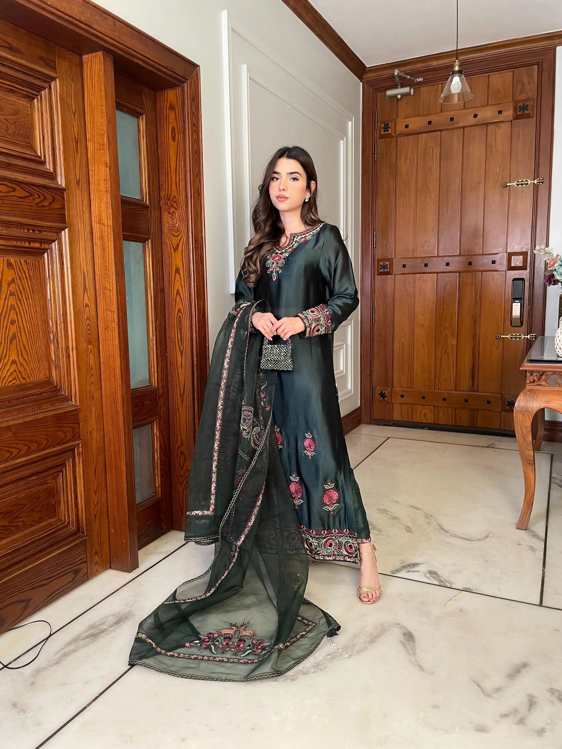Muntaha | Zara Semi Formals | Raqs - Bottle Green - Aqsa Fabrics