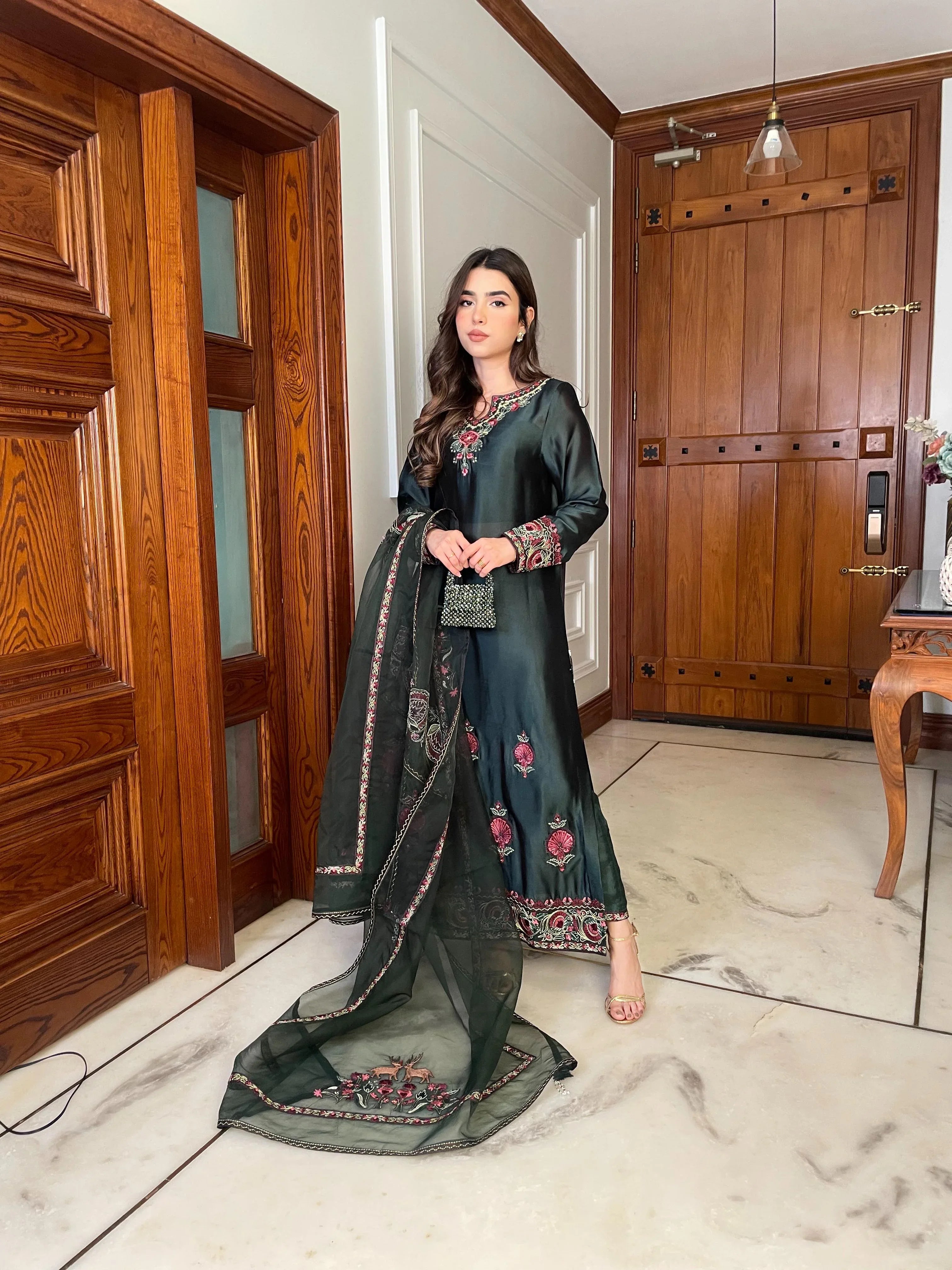 Muntaha | Zara Semi Formals | Raqs - Bottle Green - Aqsa Fabrics