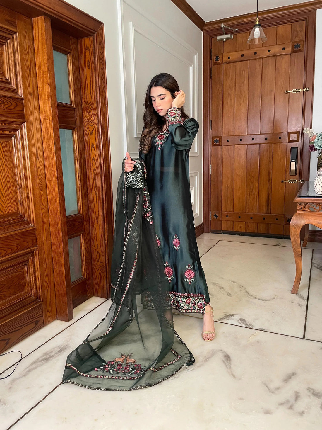 Muntaha | Zara Semi Formals | Raqs - Bottle Green - Aqsa Fabrics
