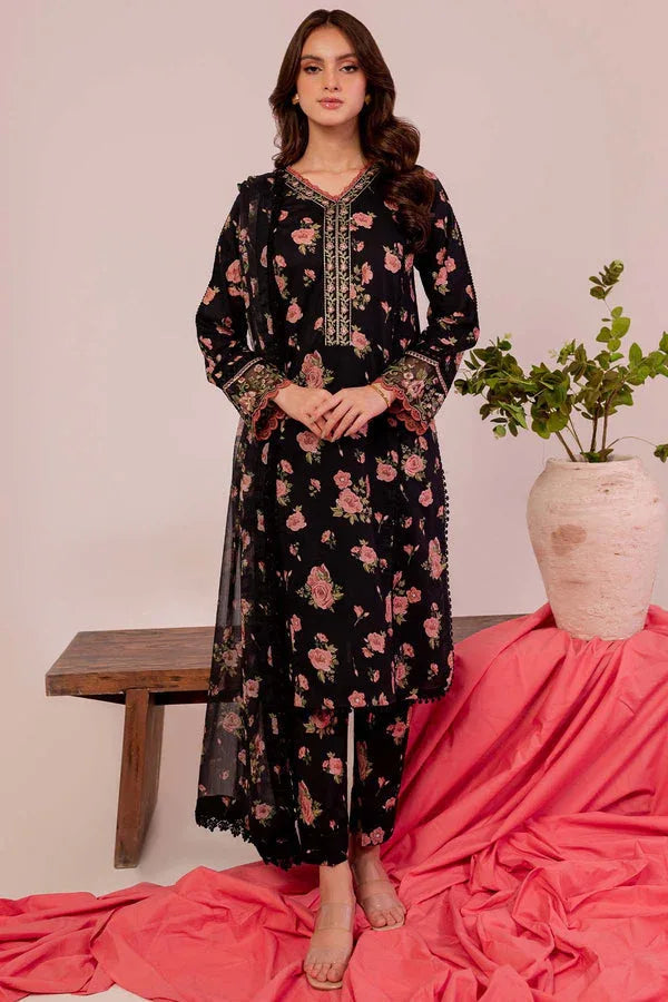 Farasha | Printed Essentials | Black Scarlet - Aqsa Fabrics