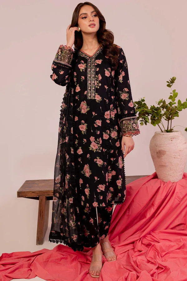 Farasha | Printed Essentials | Black Scarlet - Aqsa Fabrics