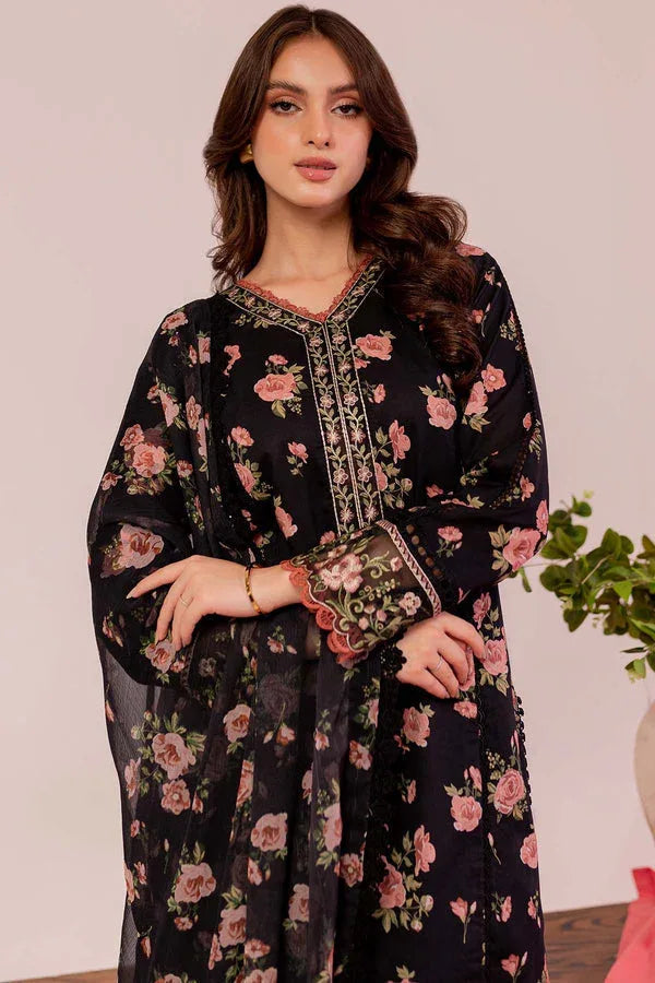 Farasha | Printed Essentials | Black Scarlet - Aqsa Fabrics