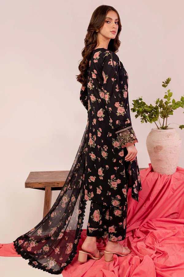 Farasha | Printed Essentials | Black Scarlet - Aqsa Fabrics