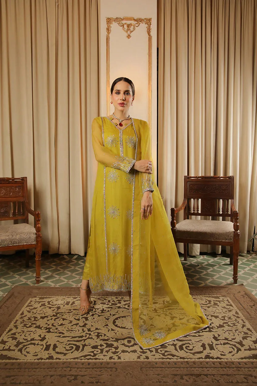 Muntaha | Baad e Saba | Zartasha  Moss Yellow - Aqsa Fabrics