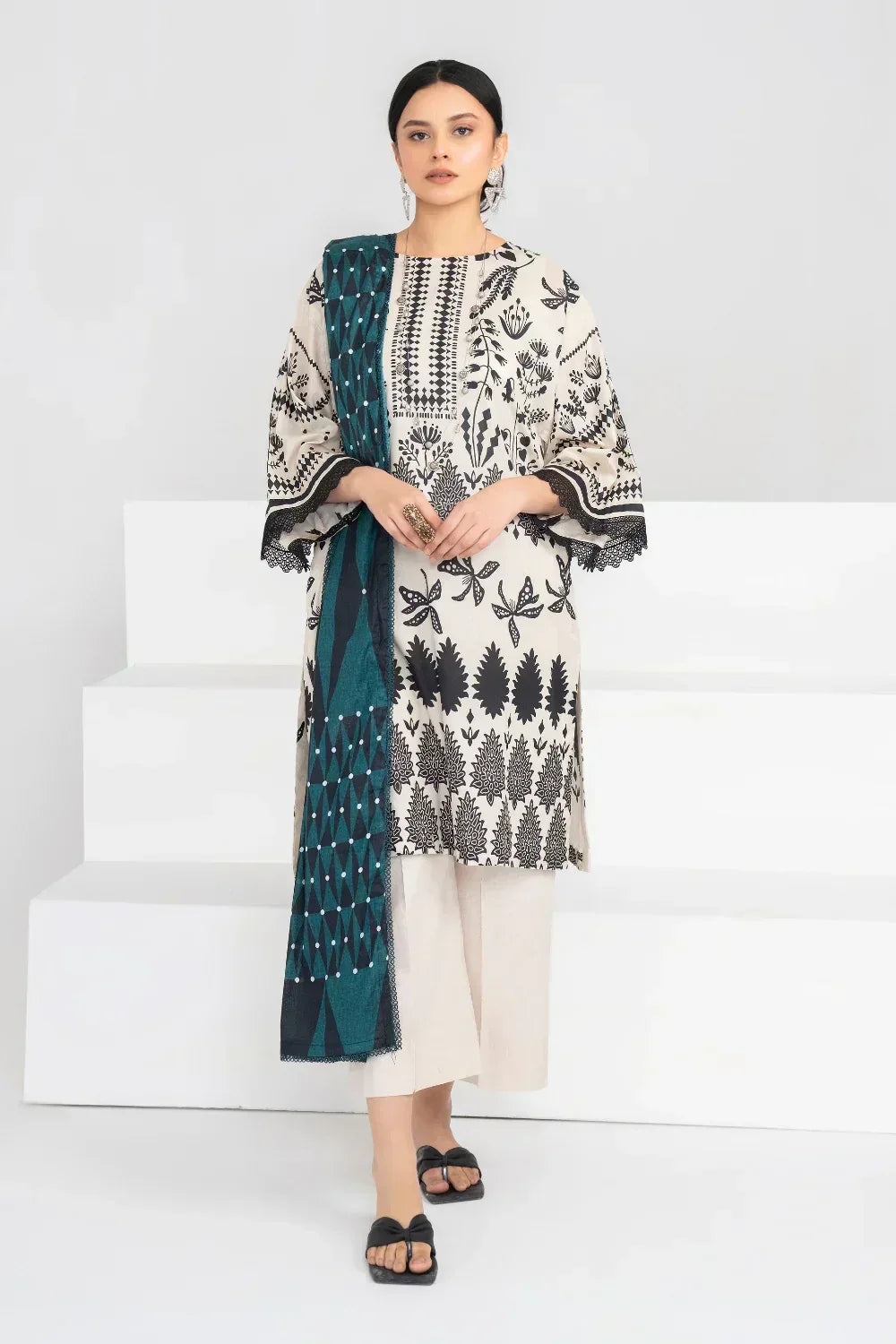 Ittehad | Printed Lawn 24 | IP3P02-3PS-BGE - Aqsa Fabrics