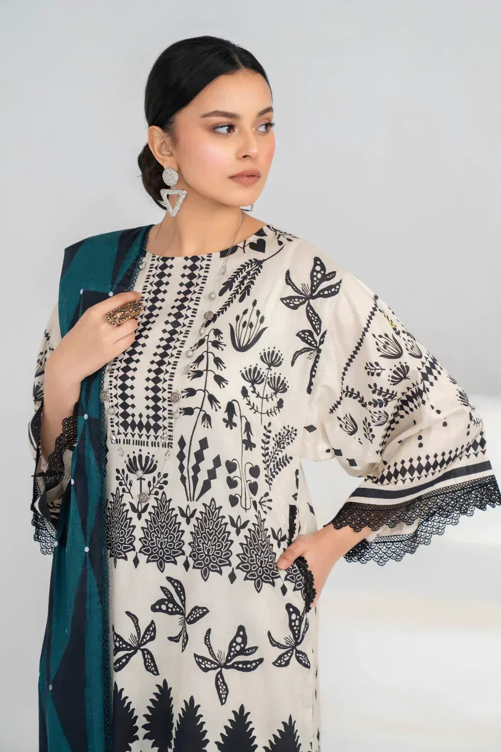 Ittehad | Printed Lawn 24 | IP3P02-3PS-BGE - Aqsa Fabrics